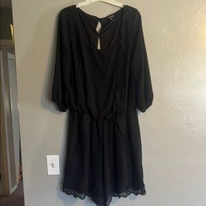 Black V-Neck Bishop Sleeve Cocktail Dress